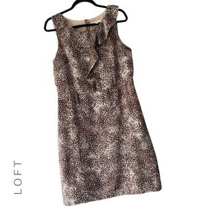 LOFT | NWOT RUFFLE FRONT SLEEVELESS DRESS BROWN & CREAM EXPOSED ZIPPER SIZE: 12